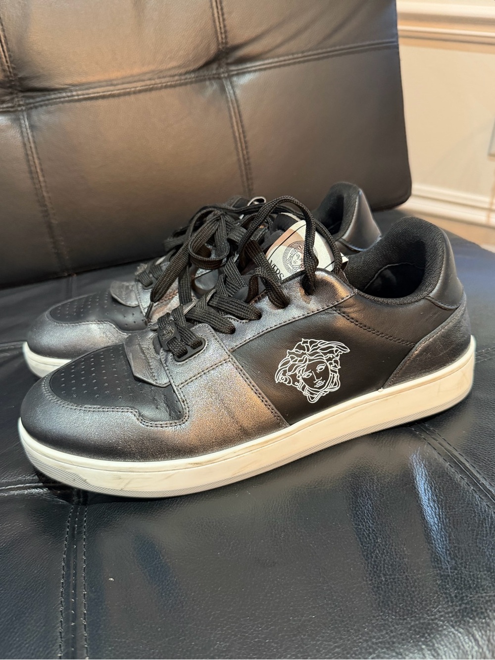 Versace Black Low-Top Sneakers with White Medusa Emblem